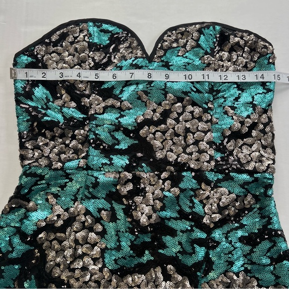 Soiéblu Strapless vintage Sequin Bodycon Dress Blue Silver Black size Small - Picture 3 of 7